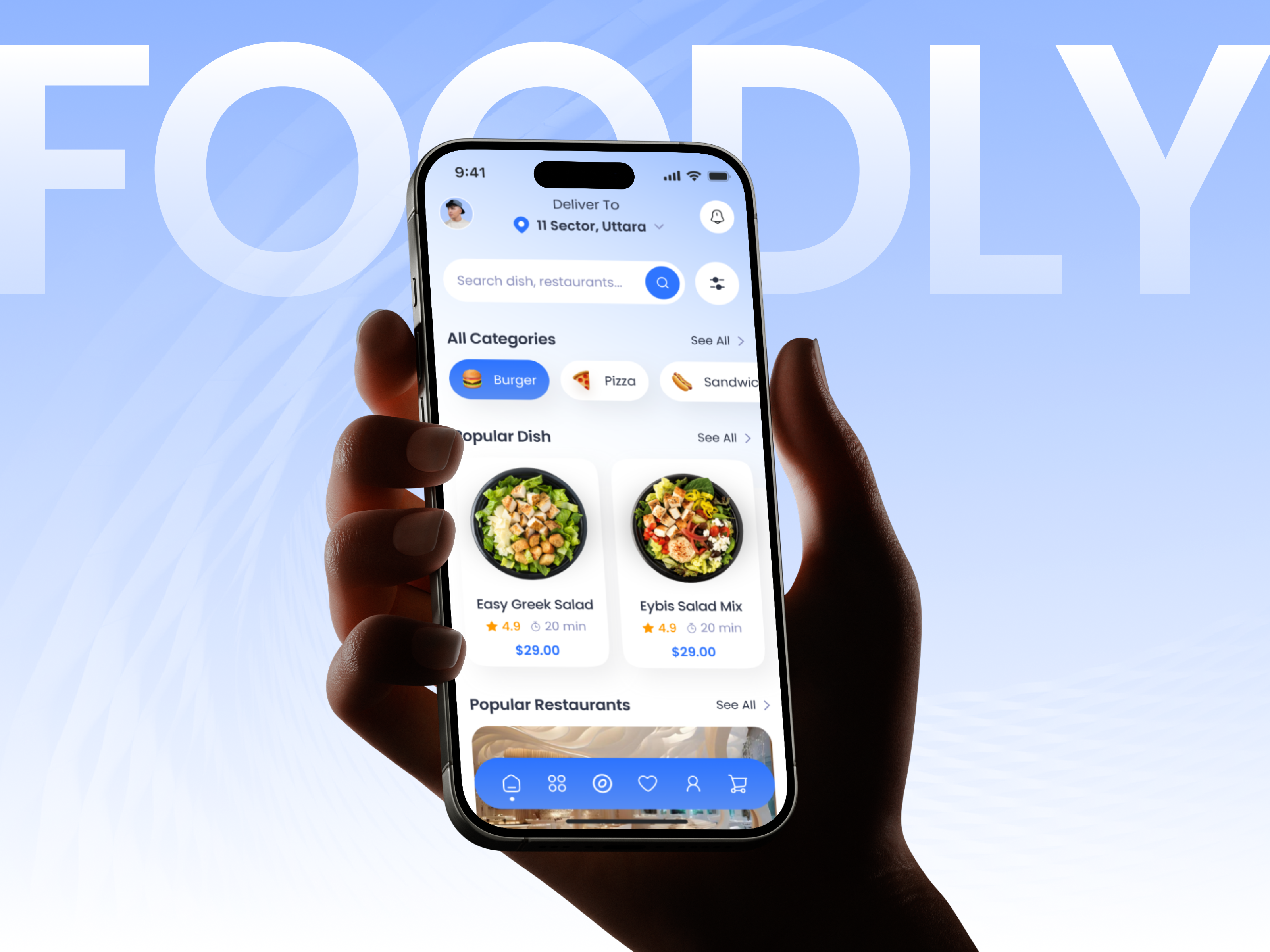 Foodly — Modern Food Delivery Mobile App UI androidapp appdesign design fooddelivery glassmorphism iosapp mobileapp ui ui design uiux ux