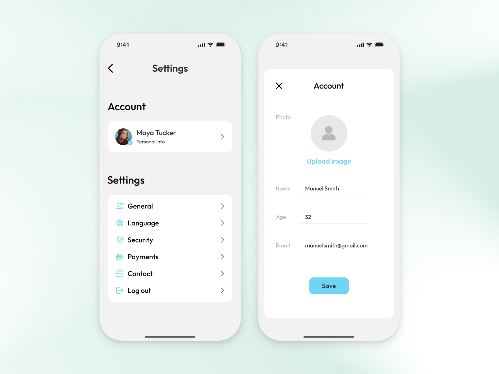 Account settings mobile - UI Design account app app design design ecommerce interface landing page mobile mobile app mobile design mobile interface product design settings splash screen ui ui design uiux ux ux design vector