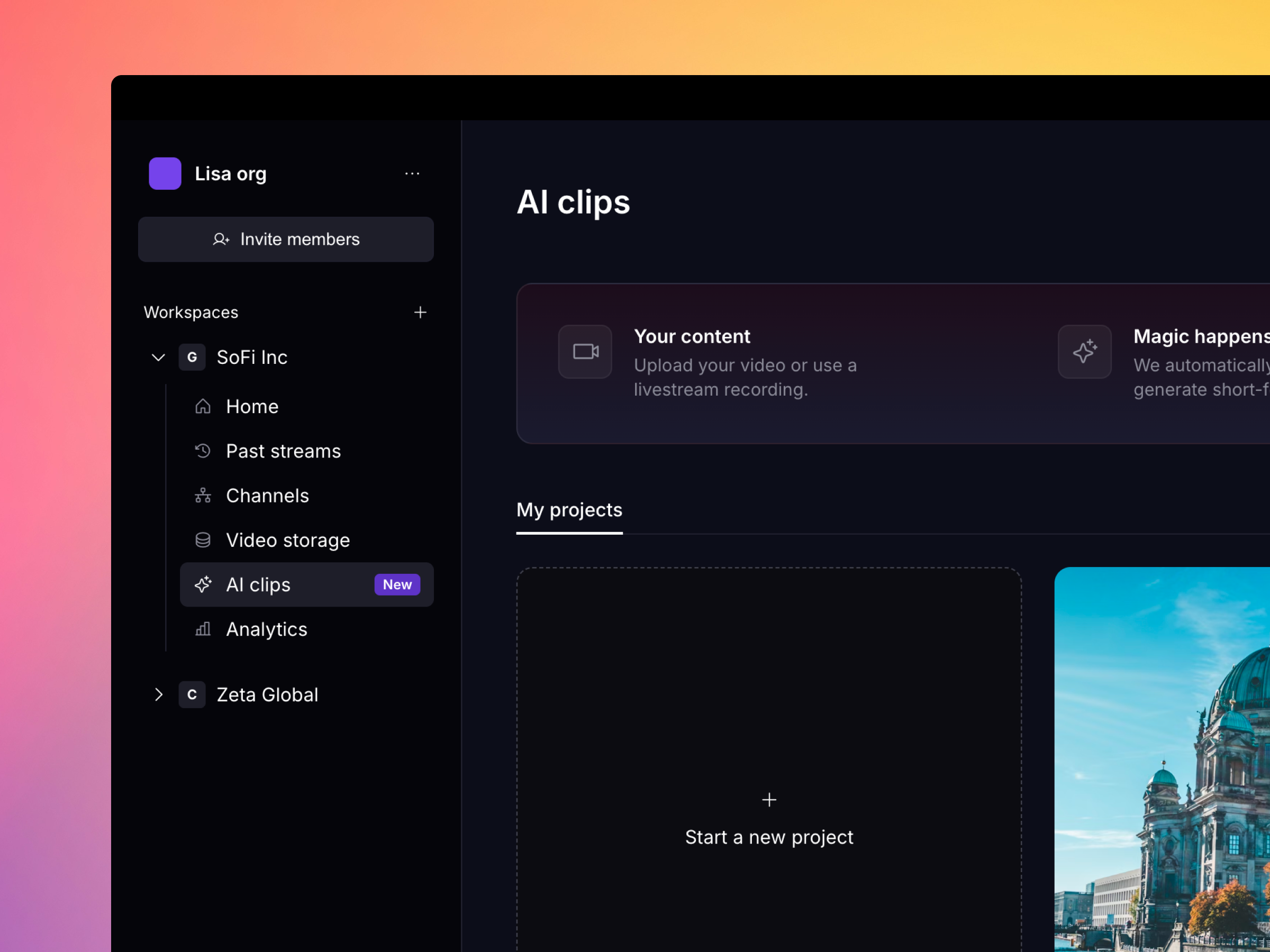 AI Clips - Video editor ai analytics automation content creator content management dark mode dashboard data visualization product design saas social media streaming ui ux video video editing web app