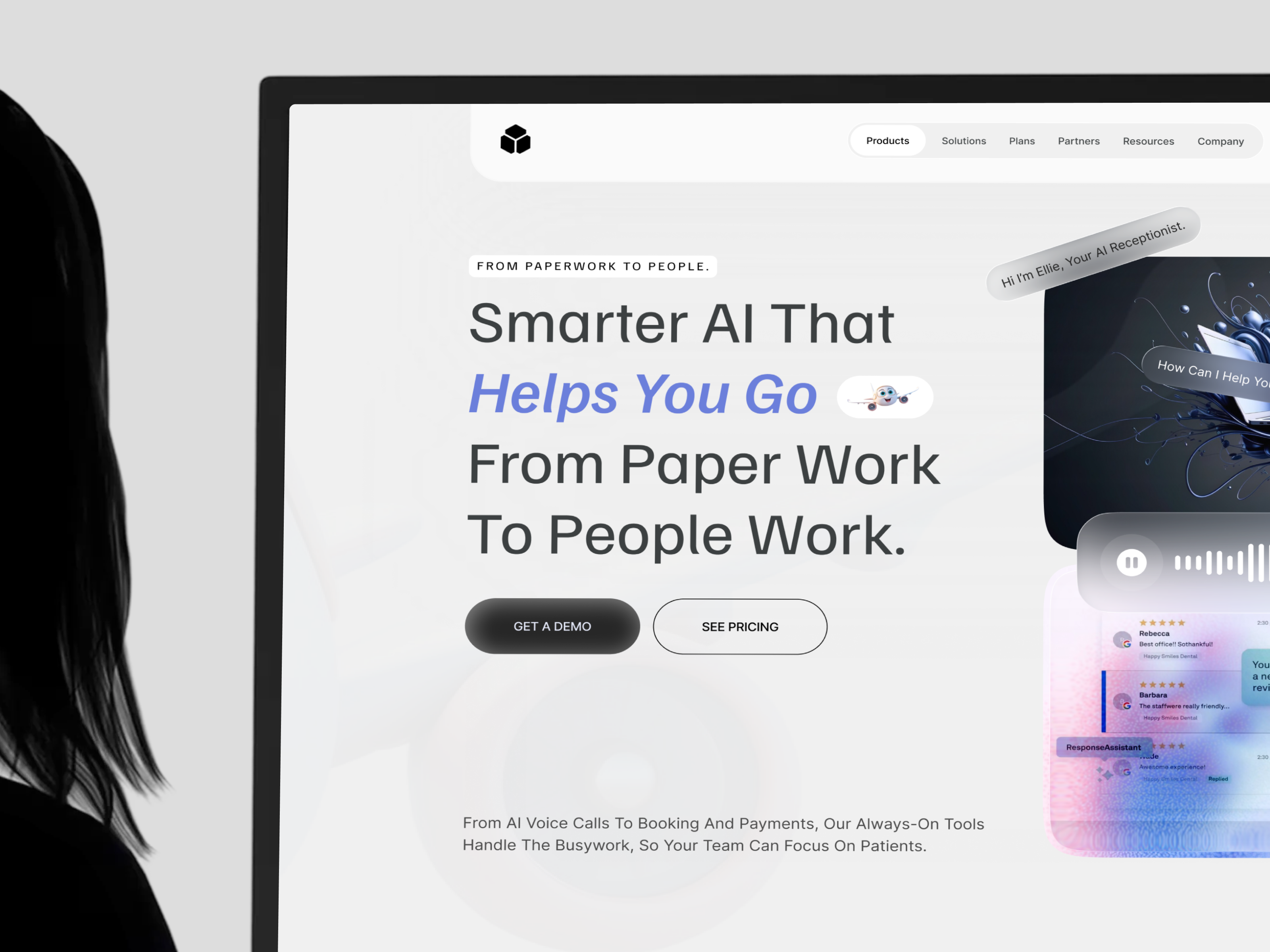 Landing page design for AI Receptionist ai ai agent ai receptionist artificial intelligence call center landing page landingpage ui design uiux ux design voice agent web design