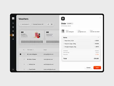 Order Details admin panel clean interface dashboard ui data table management system modern ui order details vouchers web app design