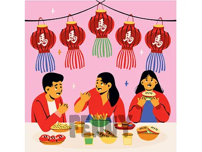 Group of People Gathered Around a Table 2026 asian background celebration china chinese cny event festival festive holiday horse lantern lunar moon new spring symbol traditional year