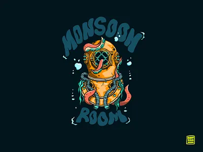 Monsoon Room Band Apparel apparel design aquatic band apparel band shirt datradman deep sea dive diver diving helmet hand drawn hand drawn illustration indie rock monsoon music octopus under water