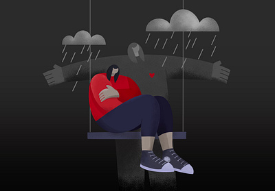 Sorrow character design digital painting girl hug illustration illustrator procreat rain sad vector
