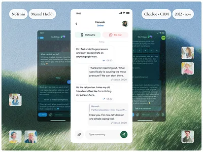 🧩💜NoTrivia Chatbot+CRM for Mental Health Assistance admin panel ai app development chat chatbot chatbot development crm crm design custom platform dashboard design data visualization healthcare mental health mobile app mobile app design product design prototyping ui ux wellness