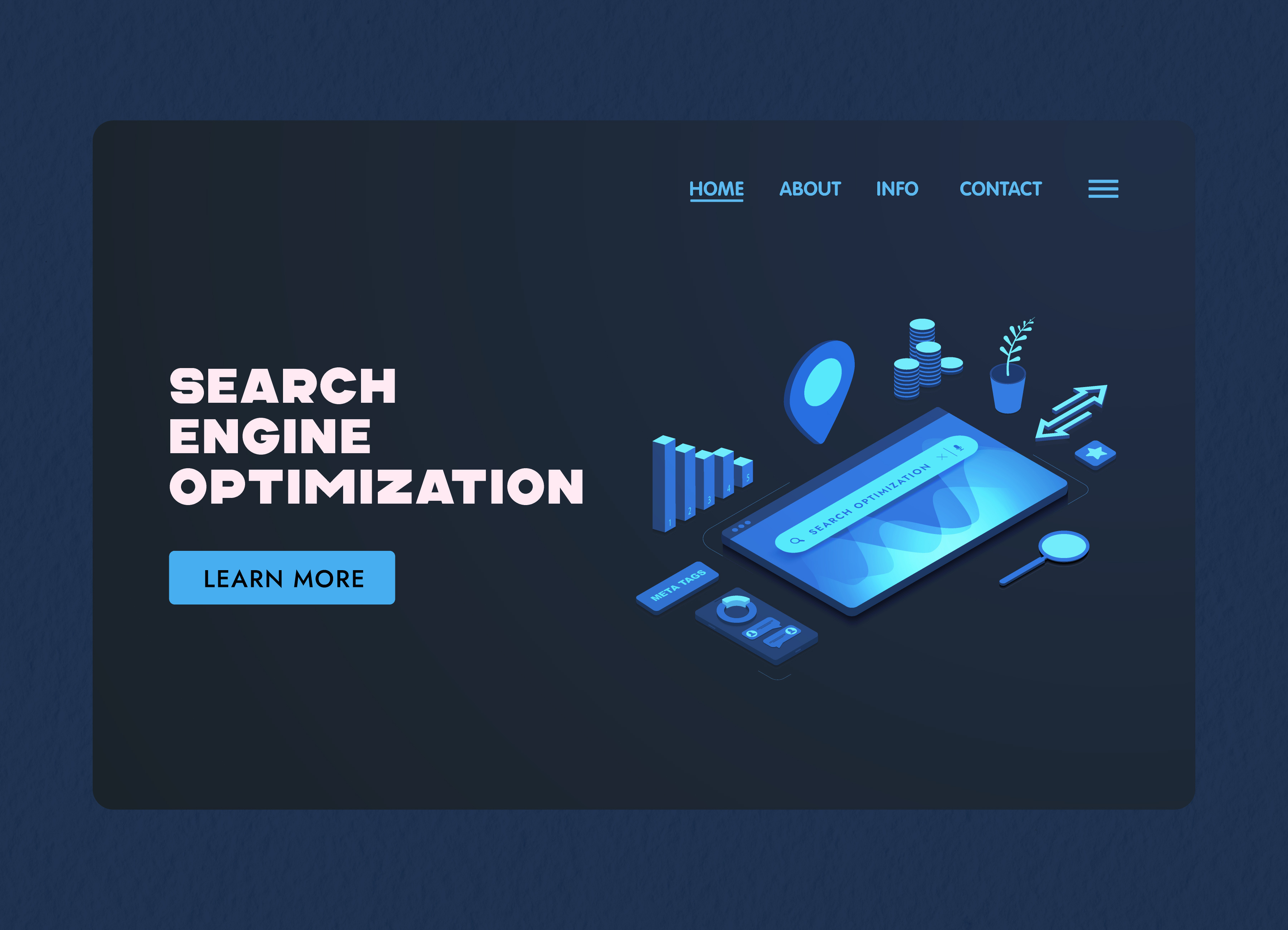Search Engine Optimization Strategy Landing Page Illustration black business dark design digital marketing finance flat design graphic design illustration isometric design landing page landing page design marketing illustration search engine seo design template ui ui illustration vector illustration web design