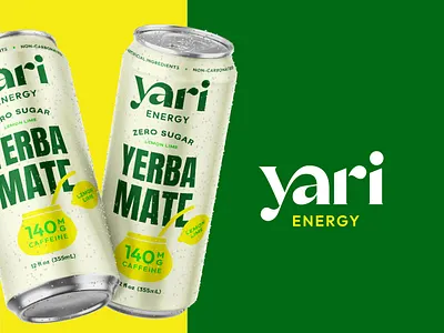 Yari - Yerba Mate Energy Drink Final Logo + Packaging Design abstract brand identity can packaging drink packaging energy energy drink green tea letter letters logo logo design modern organic organic drink packaging packaging design wordmark wordmark logo yerba yerba mate
