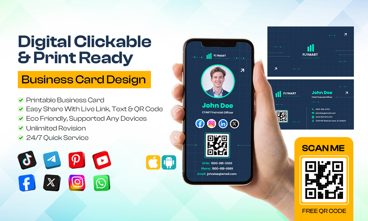 Modern Digital Business Card — Clickable & Print-Ready branding businesscard carddesign digitalcard freelancedesign graphic design graphicdesign printdesign