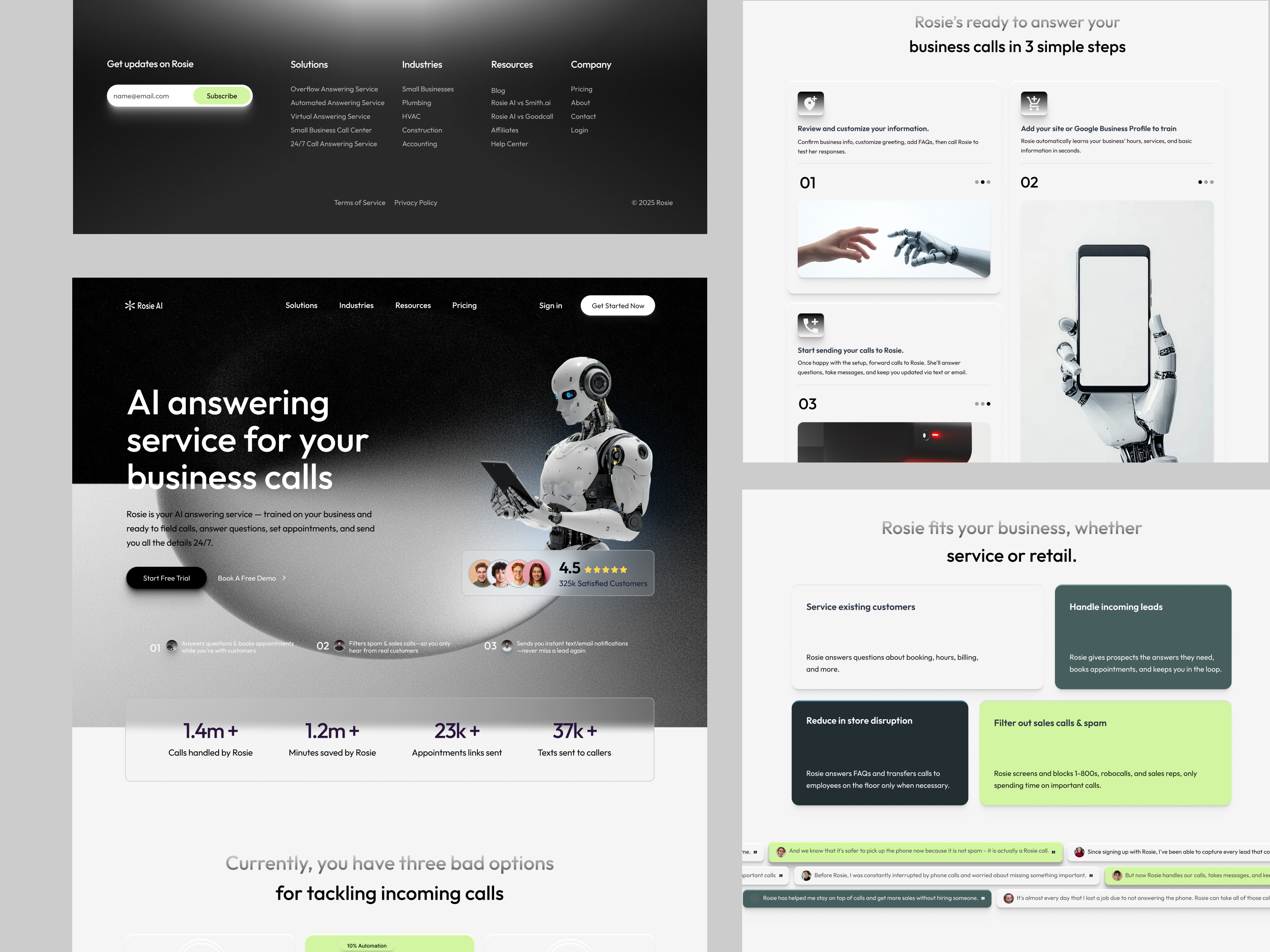 Al-powered call answering service website agency landing page ai ai agency ai generator ai landing page ai powered website ai service landing page ai website ang artificial intelligence awe b2b clean customer service website interface recruitment startup web design website