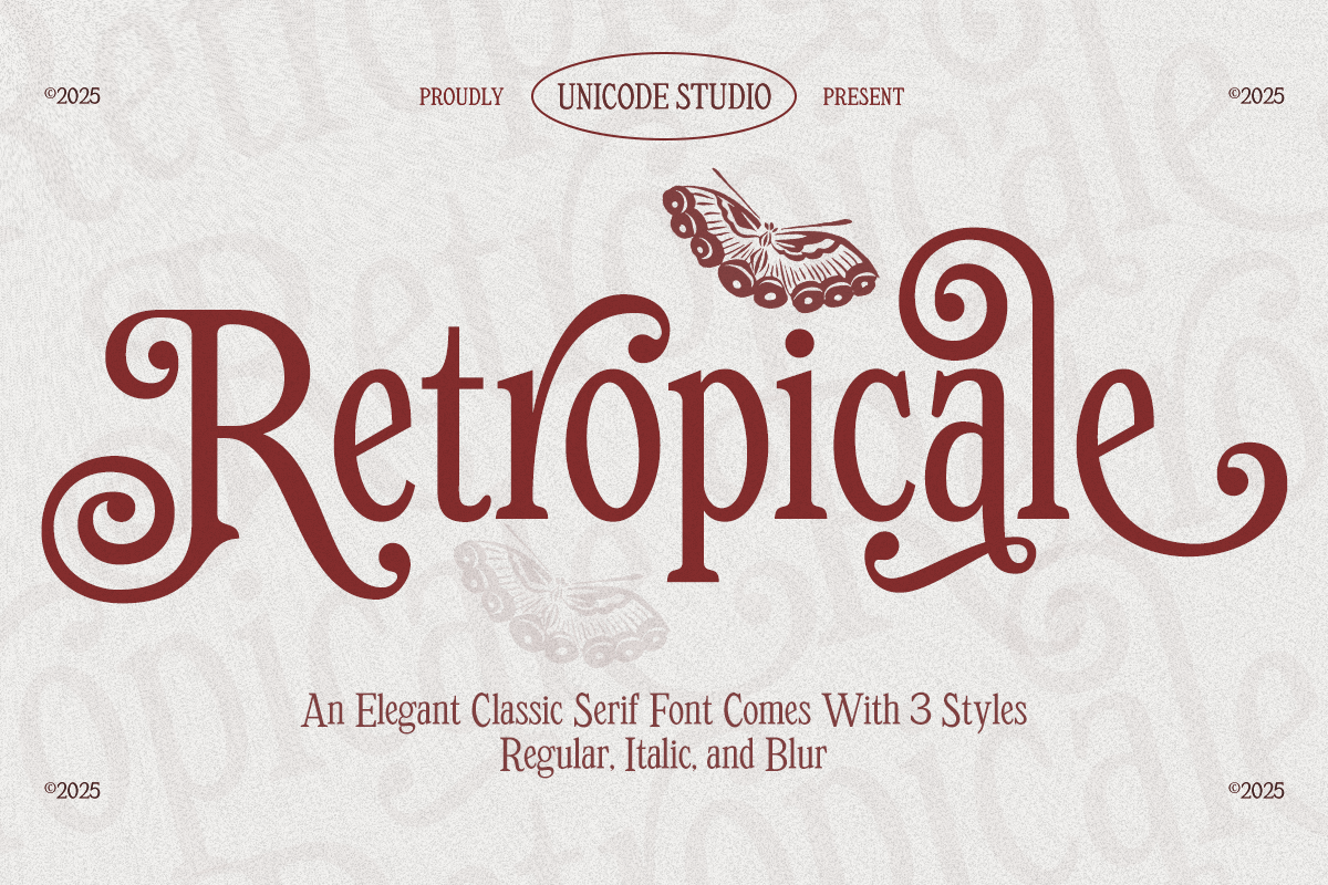 Retropicale branding font classic serif decorative font display serif editorial font elegant font free demo font headline font logo font luxury font nostalgic type old style font ornate serif poster font retro display retro serif trial font typography art vintage font vintage logo