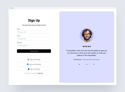 Sign up Web ui design 3d branding clean daily ui dailyui design elegant figma flat graphic design illustration landingpage login minimal minimalist signup testimonial ui uiux ux