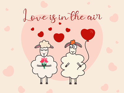St. Valentine's gift card ballon design flowers funny heart illustration love sheep st valentines day vector