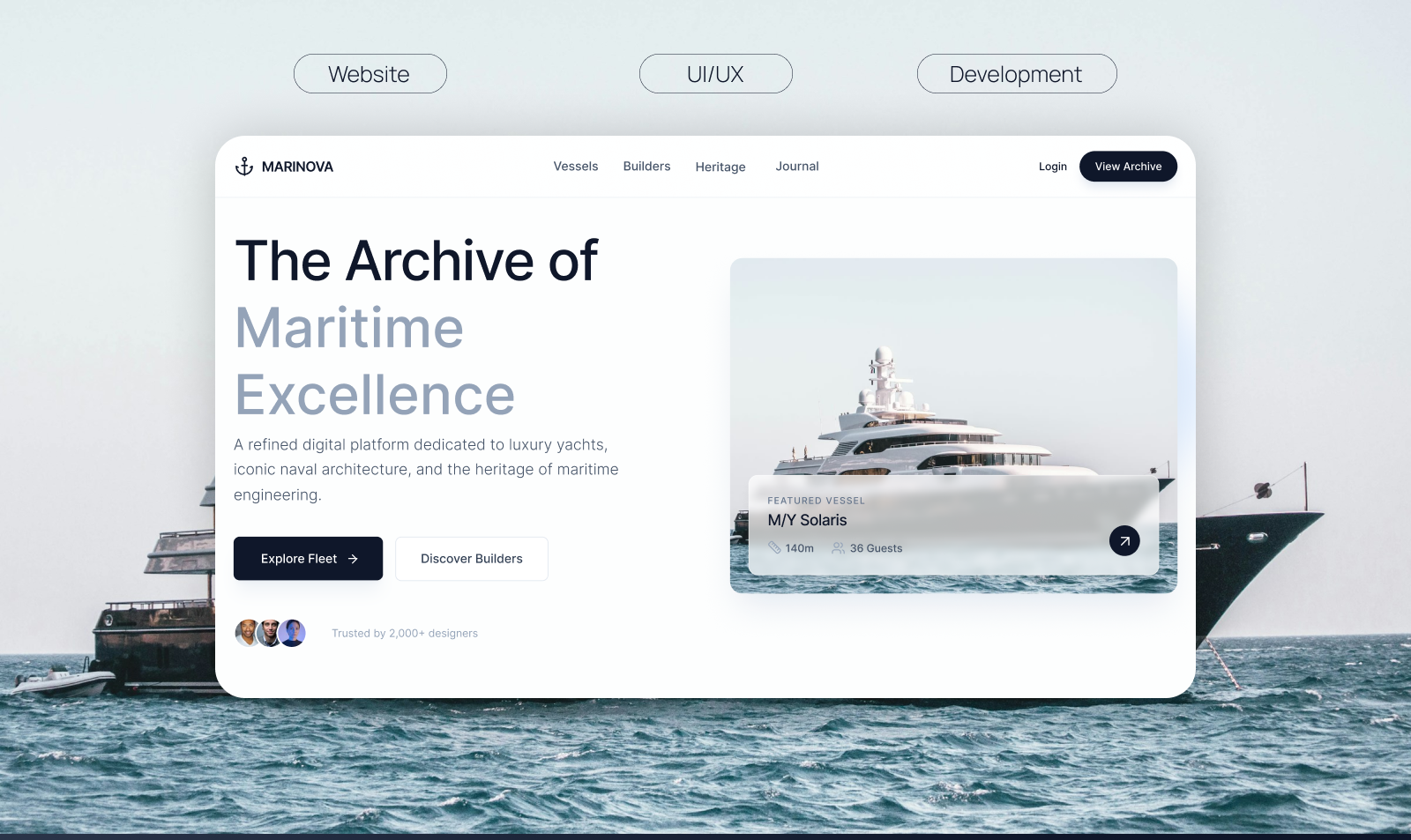 MARINOVA - Digital Yacht Archive Web Design branding design figma interface logo sea ui uiux design ux webdesign yacht