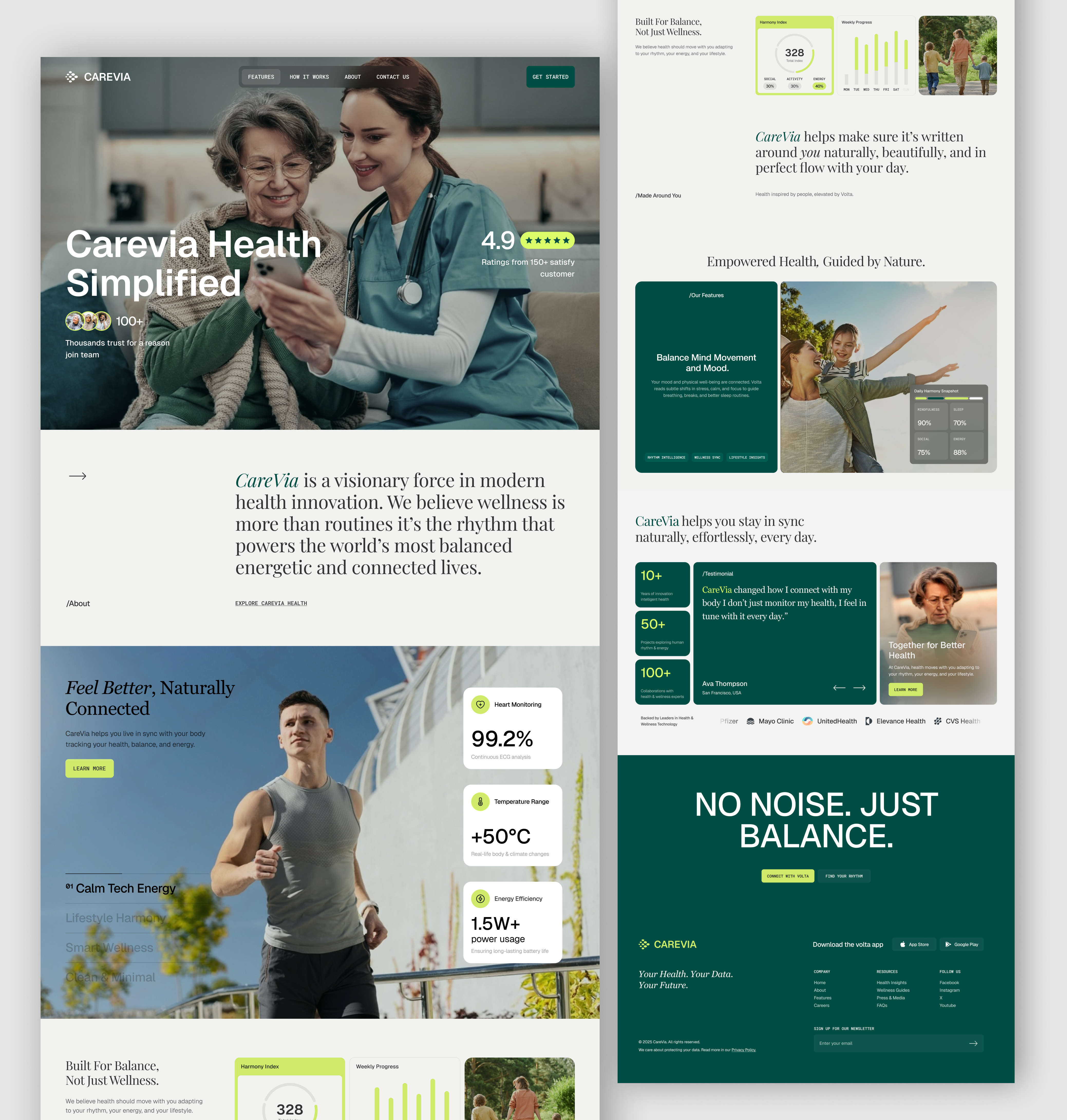 CareVia – Health & Wellness Platform Landing Page UI UX digital health health and wellness website health platform health tech healthcare platform landing page landing page design lifestyle wellness ui ui design uiux uiux design ux ux design web design website design wellbeing app wellness landing page wellness platform wellness tech