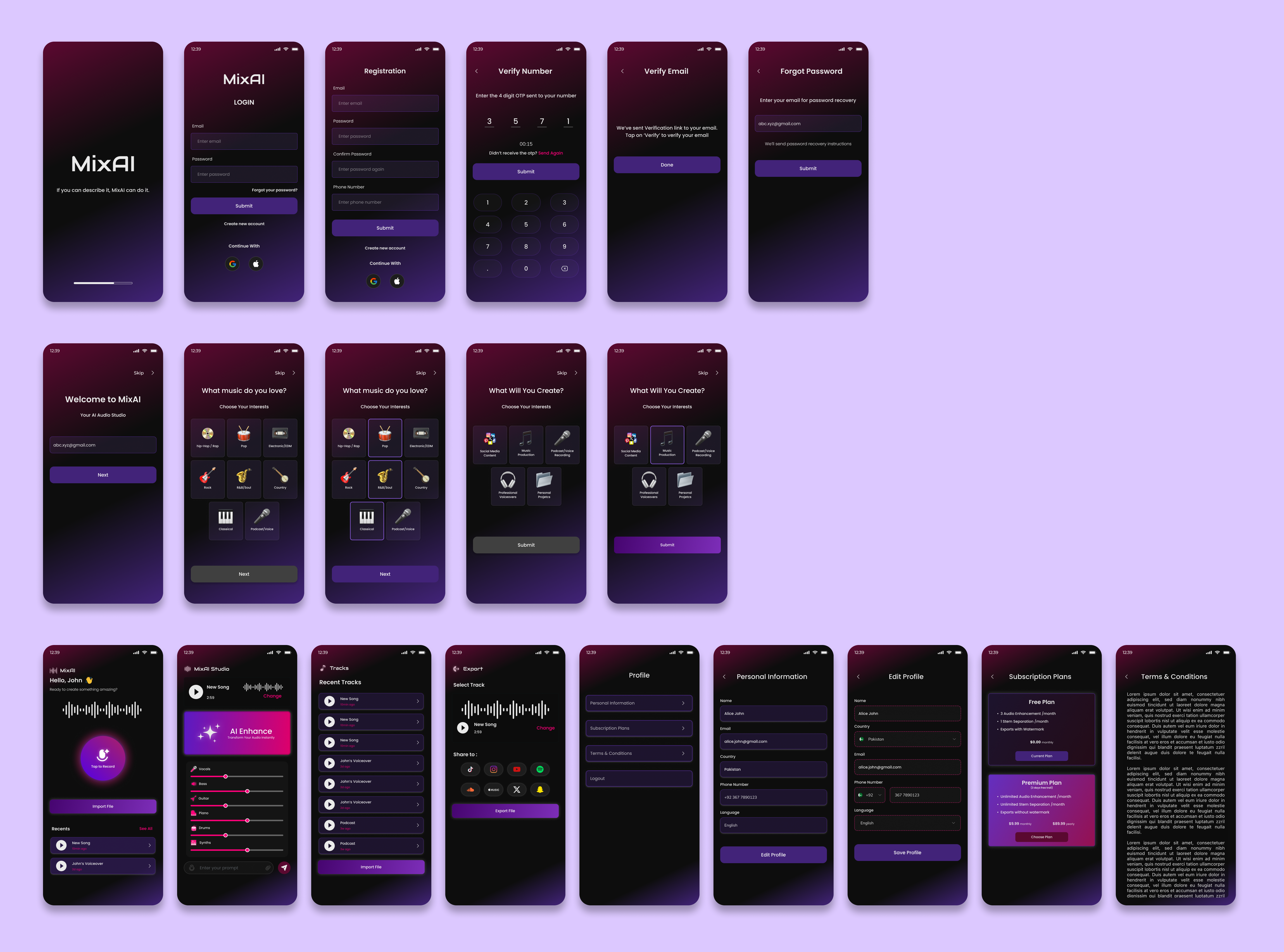 AI Powered Audio Studio app design ui ux