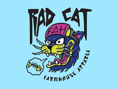 Rad Cat cartoon illustration mascot rad cat traditional tattoo