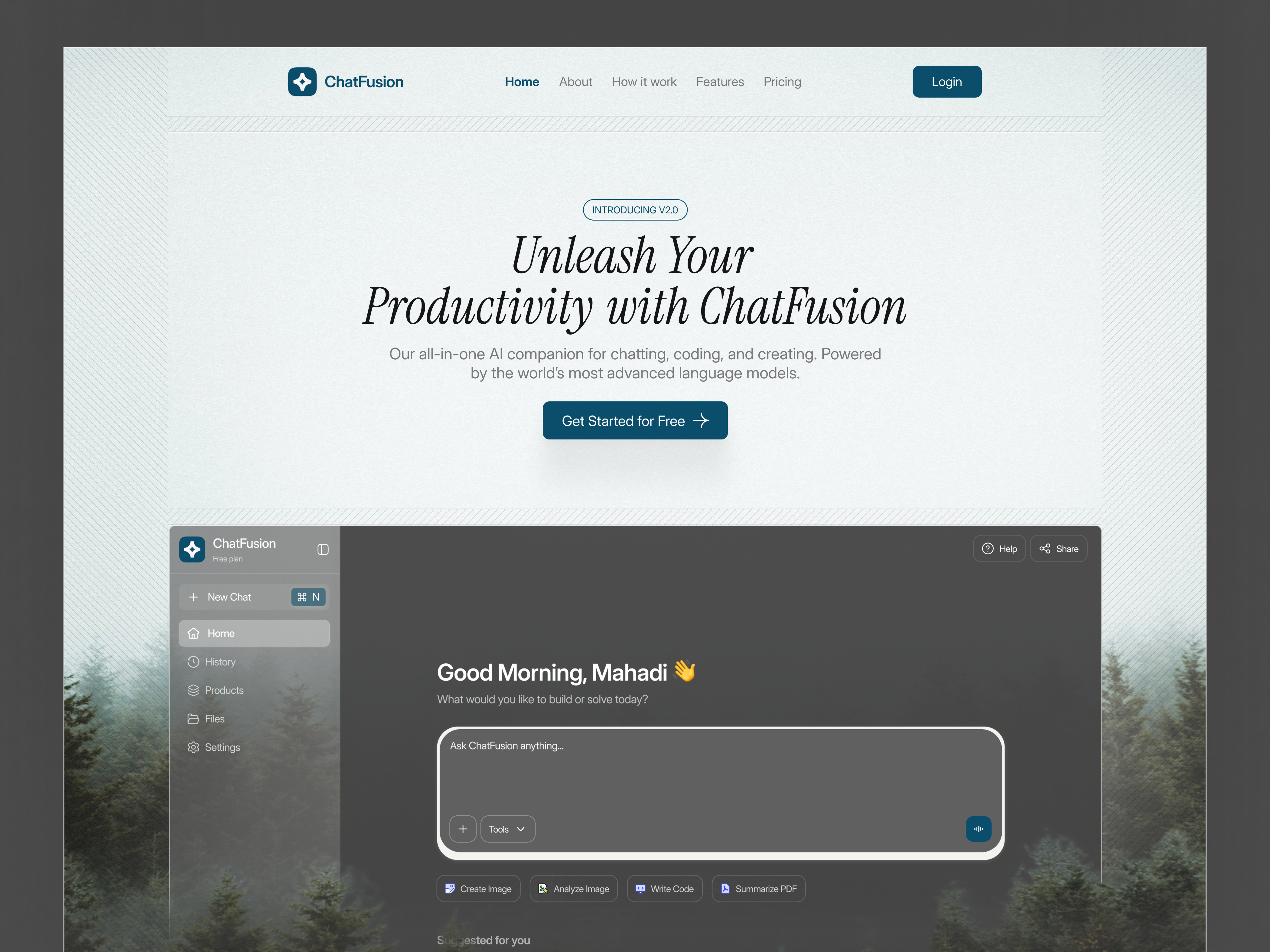 ChatFusion AI – Landing Page & Dashboard UI ai platform daly ui dashboard ui design landing page minimal ui modern interface ux design productivity tool saas design ui ux web app ui