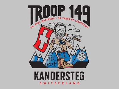 Troop 149 boy scouts characterization flag hiking illustration mascot mountains procreate switzerland