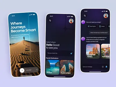 AI Travel App – Smart Journey Experience ai designthinking mobileappdesign productdesign traveltech uiux