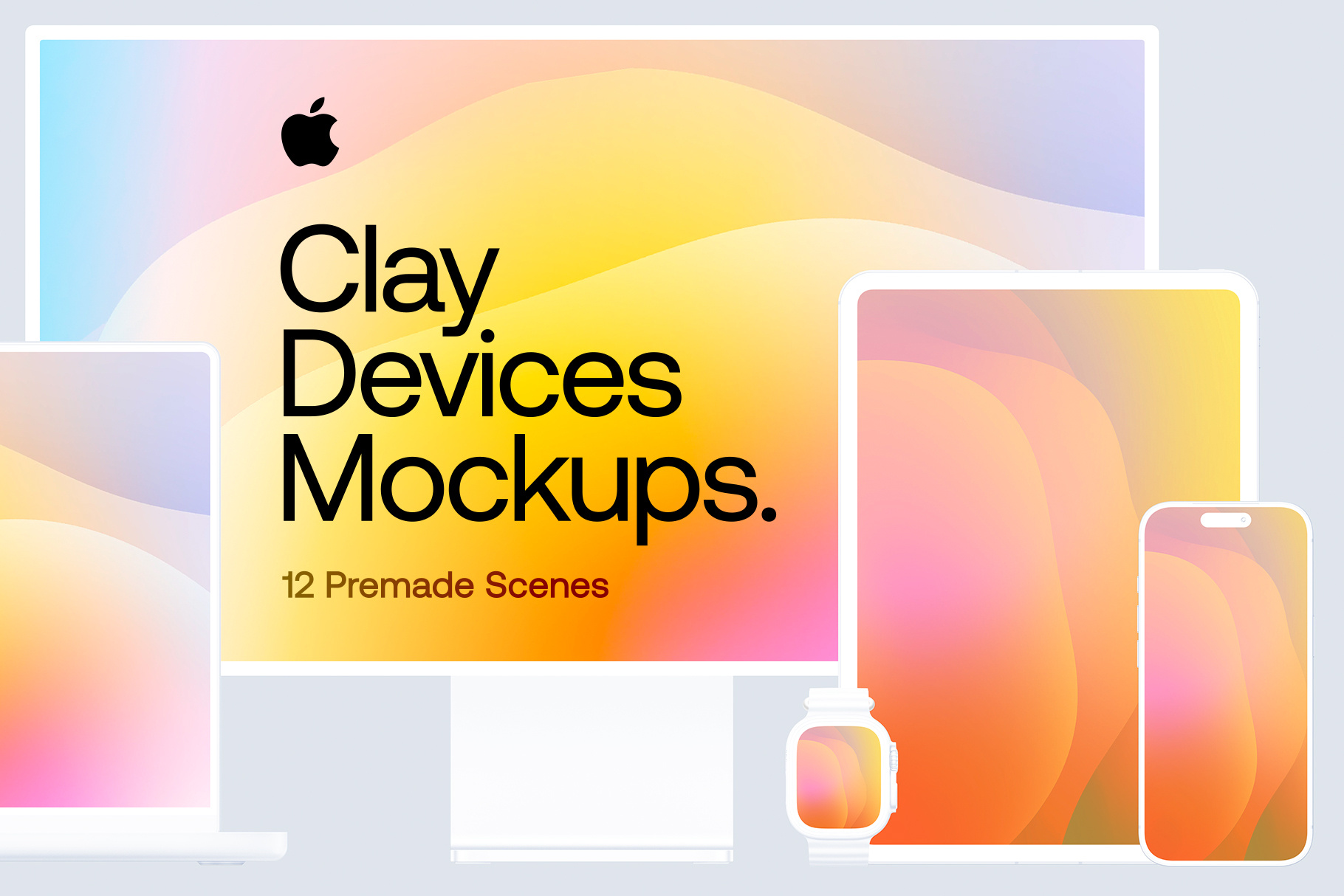 Apple Devices Clay Mockups apple apple devices clay clay mockup device mockup devices figma laptop macbook pro clay minimalist mobile mock up mockup photoshop psd soft ui white