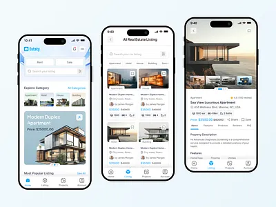 Real Estate, Property Listings App app design listing app mobile app design mobile ui modern ui project listing app property classified app property listing app property marketplace property marketplace app property rental app real estate app real estate mobile app real estate ui real estate ui kit ui inspiration