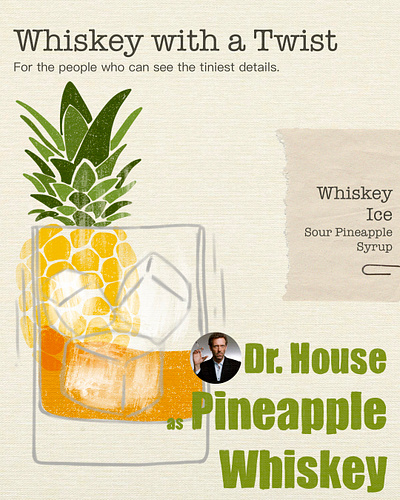 Tonight's Cocktail Menu - Pineapple Whiskey alcohol art artwork branding cocktail cocktail menu cocktails design digital art dr house drawing drink menu graphic design illustration menu menu design poster poster design