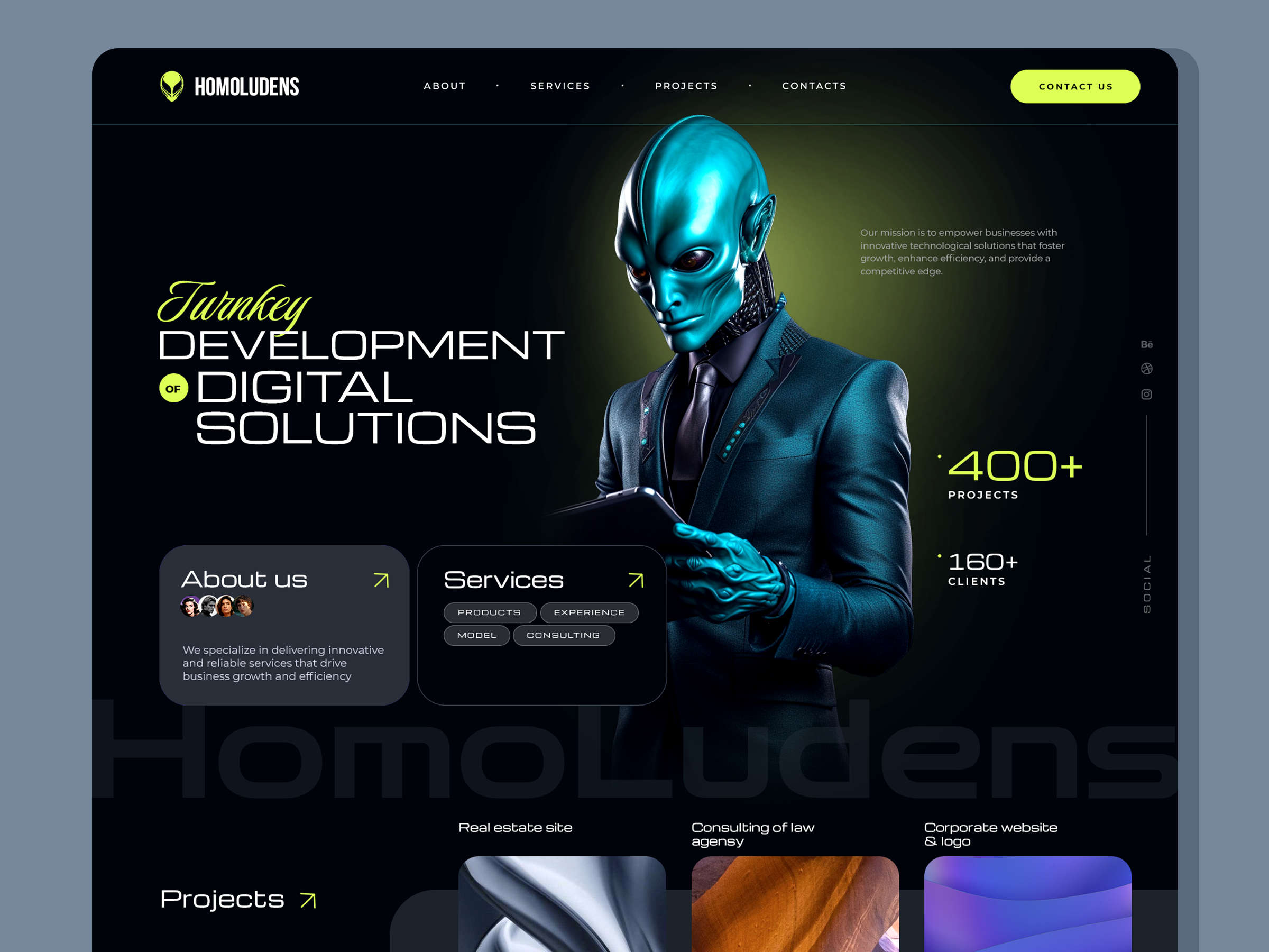 Creative Agency Homepage - Dark Futuristic Website Design ai agency corporate website creative agency dark ui digital agency futuristic website hero section homepage landing page design modern web design tech website ui design ux design web design