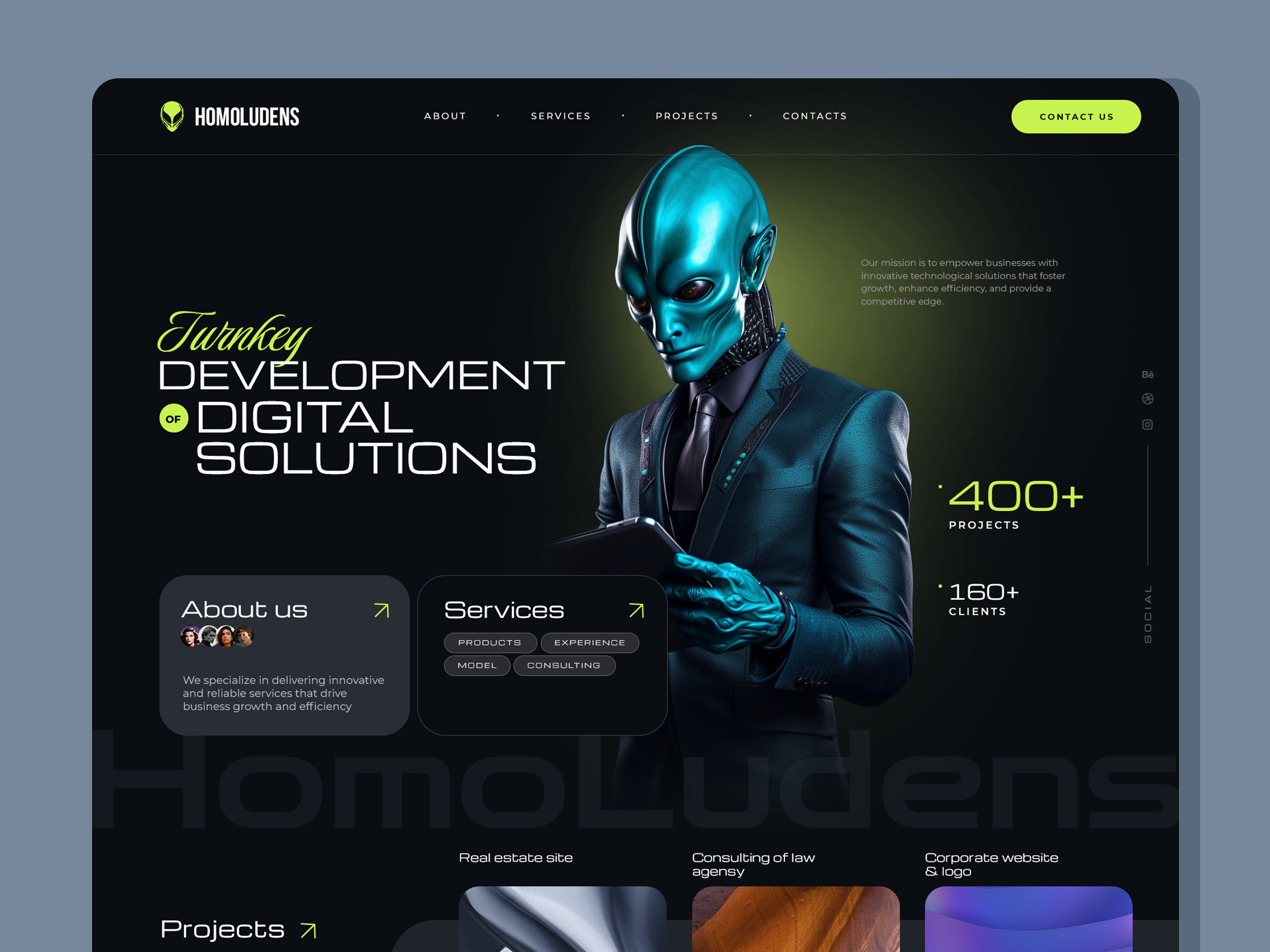 Creative Agency Homepage - Dark Futuristic Website Design ai agency corporate website creative agency dark ui digital agency futuristic website hero section homepage landing page design modern web design tech website ui design ux design web design