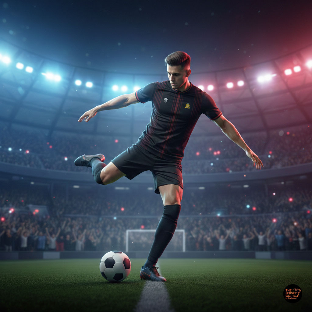 Sports Jersey Design, Black Soccer Kit blsck custom design football graphic design illustration jersey design soccer teamwear unique vector