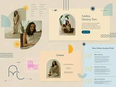 Brand & Website - Psychoanalyst Andrea Monroy Toro, Berlin 2025 ads design approachable brand design brand personality branding google ads graphic design logo mental health psychology serif shapes squarespace teal ui user personas ux website design