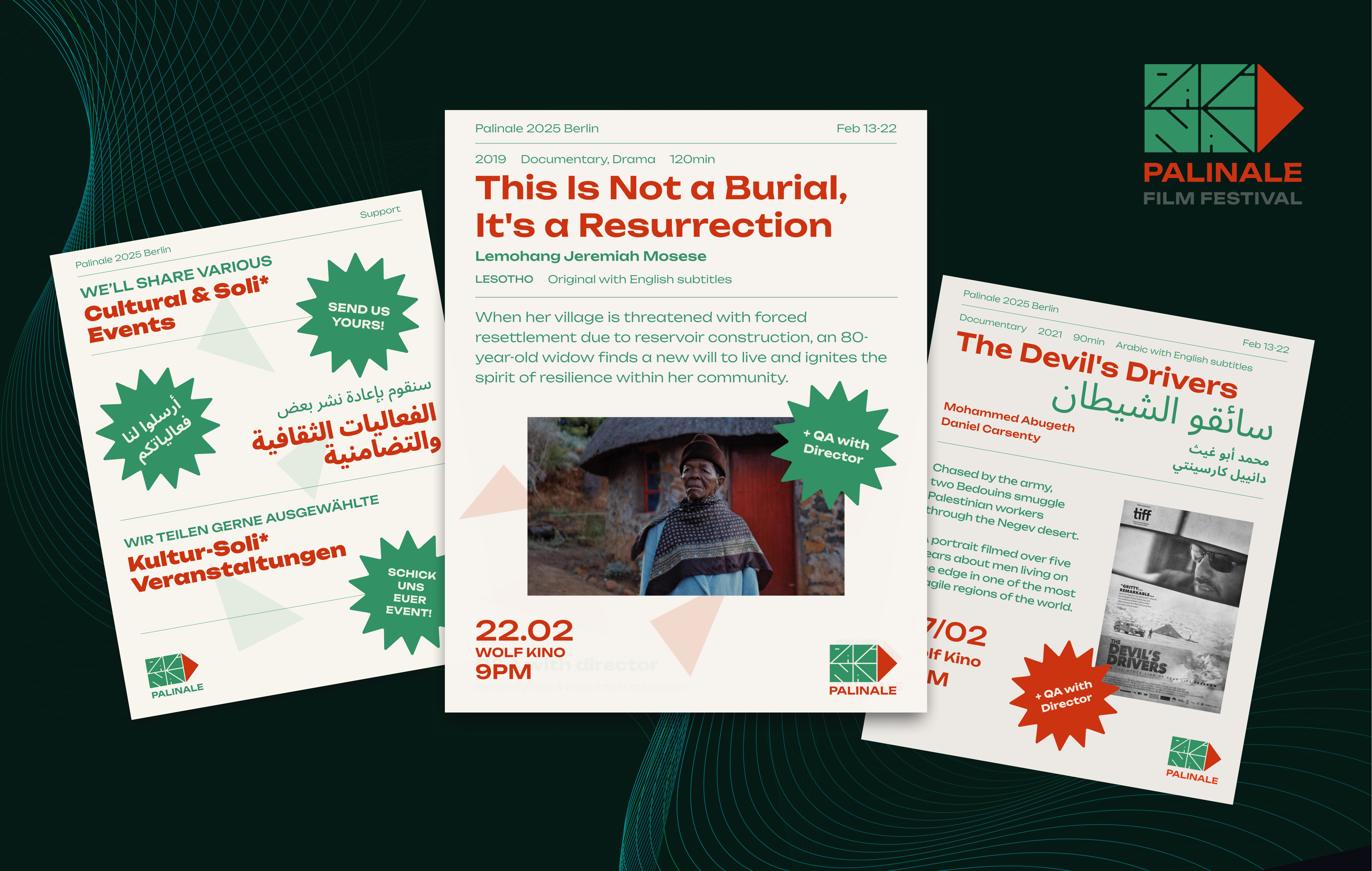 Palinale Berlin Film Festival 2025 - 2026 Brand & Social Media arabic berlin brand design branding custom logo event post festival film festival german germany graphic design instagram template logo poster poster design social media design stickers ticket design