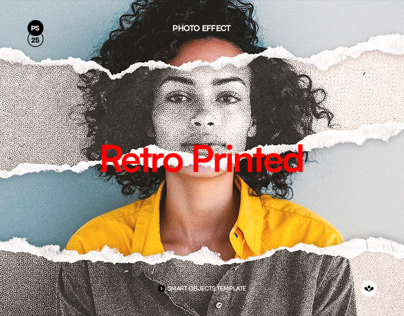 Retro Printed Photo Effect design graphic design halftone mixed media photoshop print retro ripped paper solasome template vintage