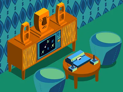 Space Game 1970s isometric joystick retro tiki video game wallpaper