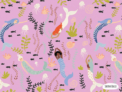 Mermaid Pattern Design cute design fabric design fish illustration illustrator kids illustration mermaid pattern pattern designer photoshop pink sea