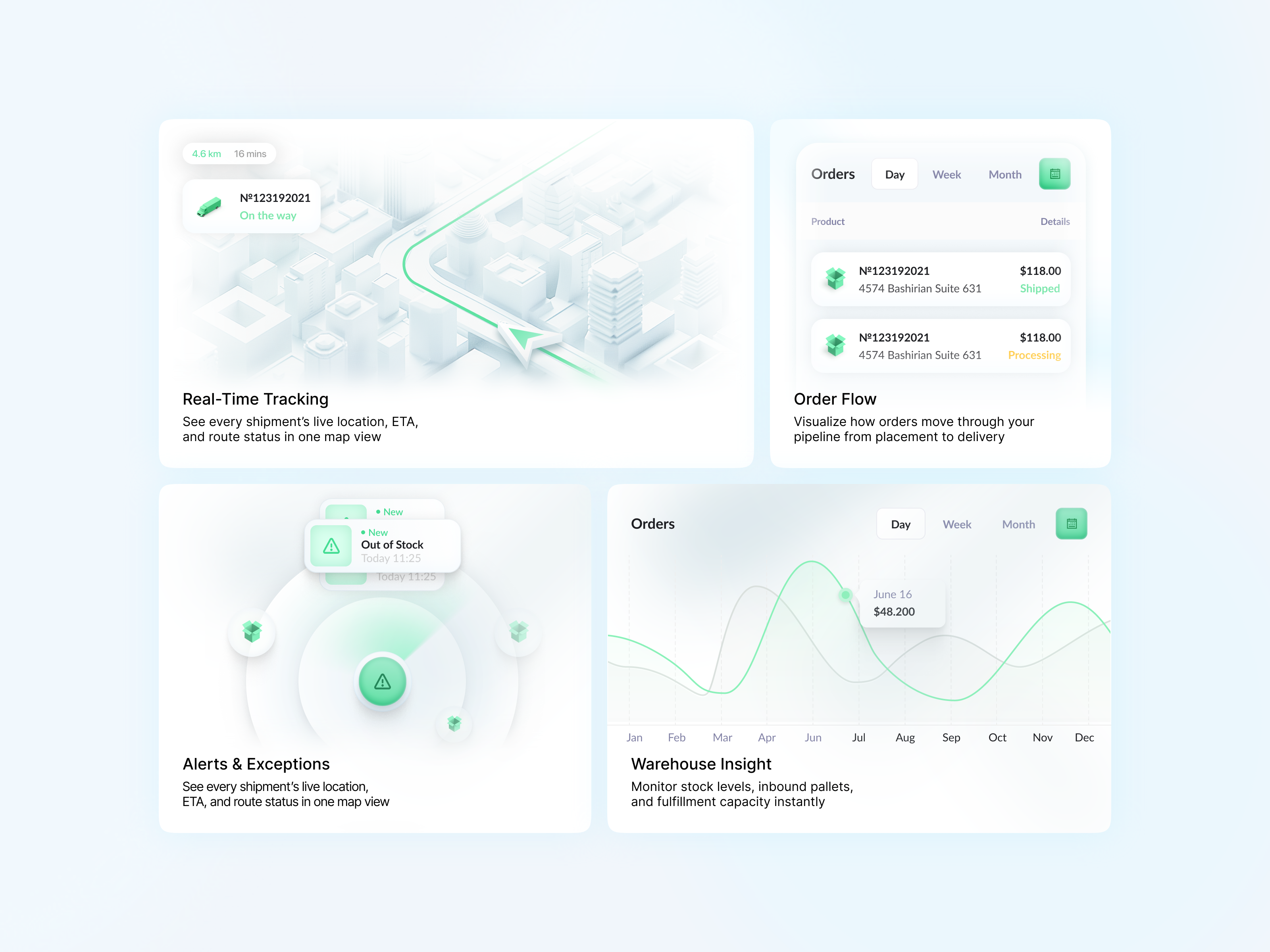 Bento Logistics Dashboard 3d map bento cards dashboard data green illustration logistic management map real time tracking saas web web design