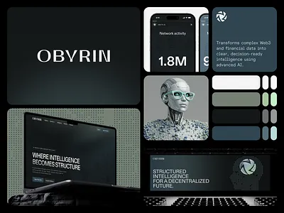 OBYRIN - AI Financial Platform Branding ai branding ai platform analytics bento brand identity branding dark green dashboard fintech graphic design green logo minimal product design professional robotic saas technology visual identity web3