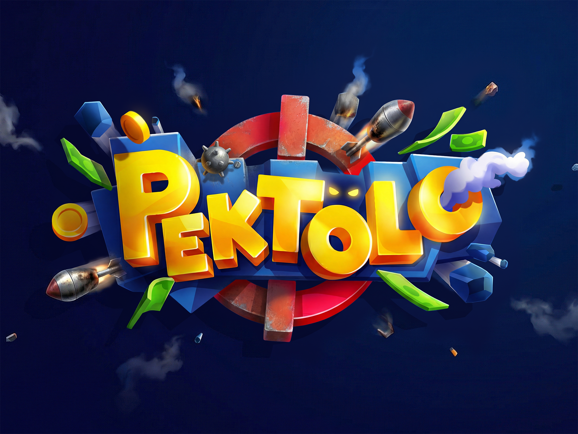 Pektolo Game Logo Design 3d logo animation bomb branding casual casual logo casual logo design casual logo game design design game design game logo game logo design graphic design illustration illustration logo logo money smoke target typography