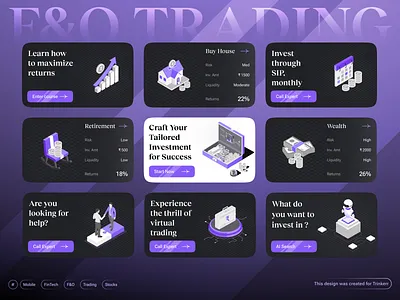 F&O Cards - Fintech Mobile App - Trinkerr ai app app app visuals banking banking ai cards charts components creit card finance finance ai fintech fno iconography mobile mobile app stocks trading ui visual cards