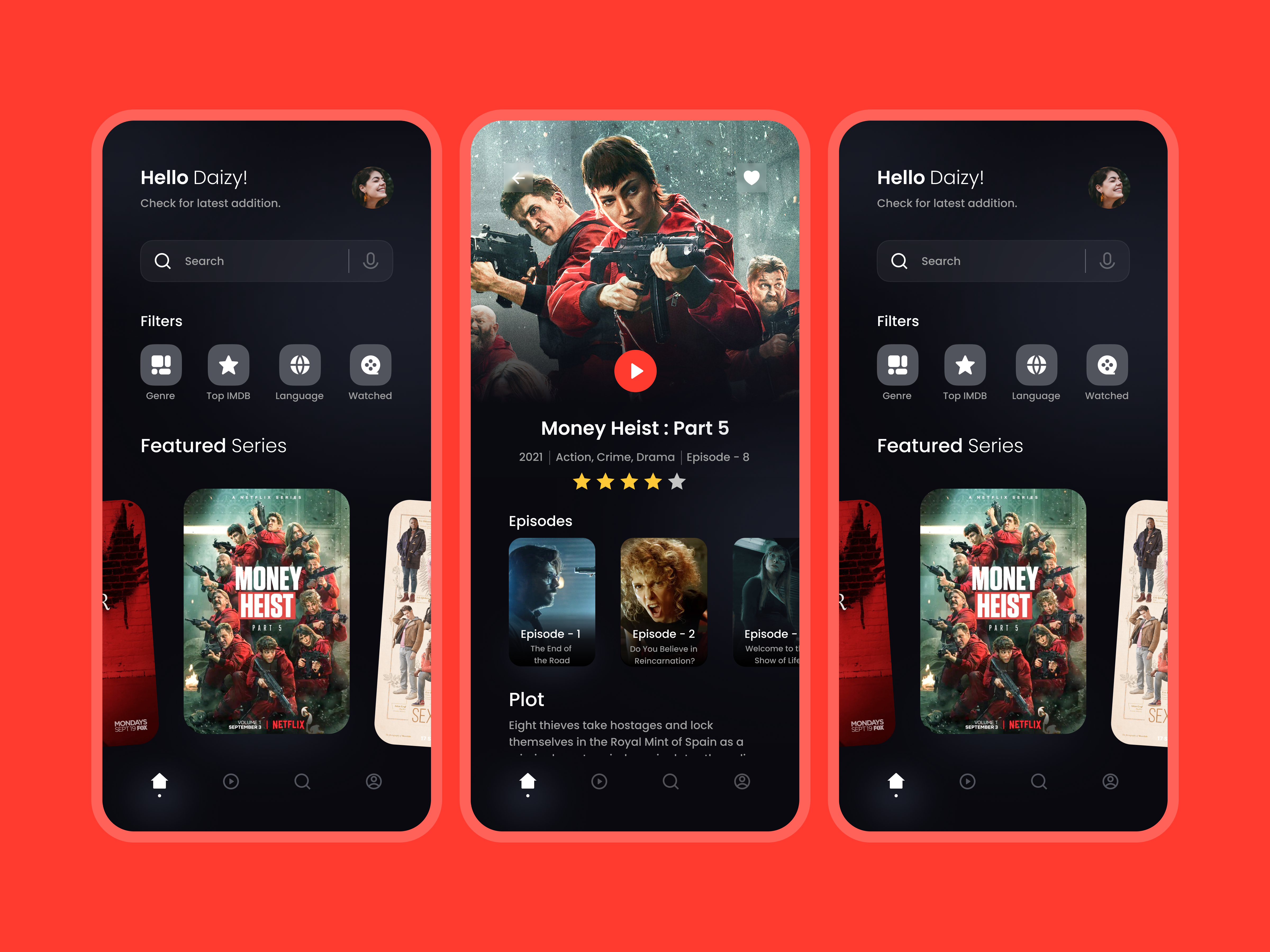 Modern Movie & Video Streaming - Mobile App android app ui app dashboard ui cleanui dark mode ui design entertainment app design figmadesign ios app ui media streaming app minimal ui design mobile app ui mobileappdesign modern app design modernui movie app ui netflix app design streaming ui video player ui video streaming app