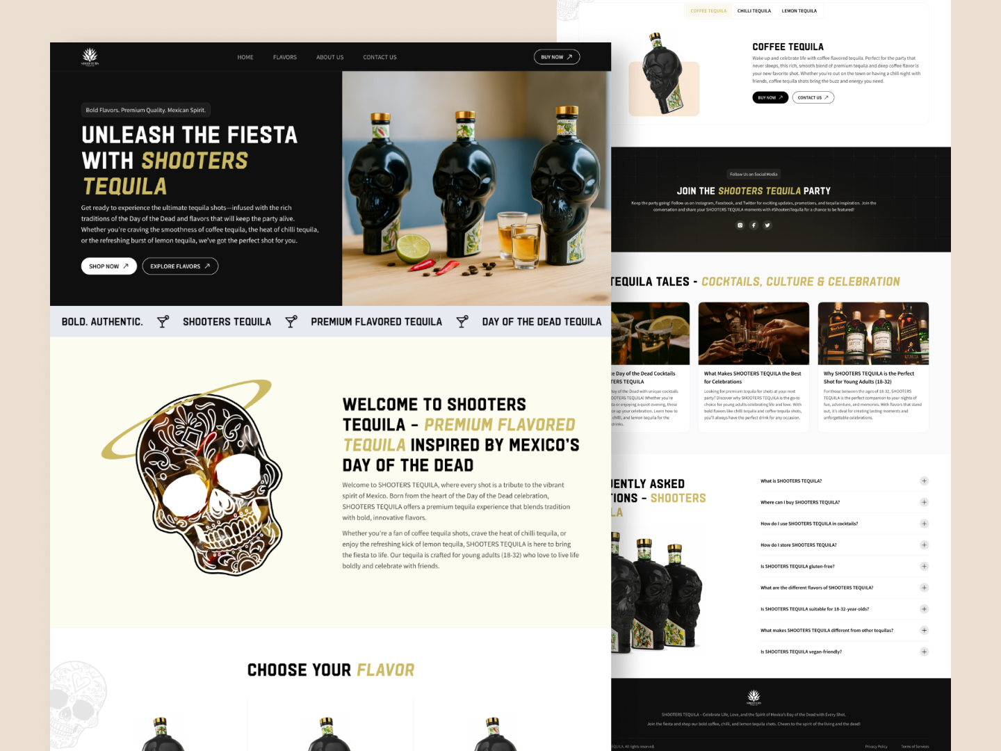Shooters Tequila — Premium Flavored Tequila Landing Page alcoholbrand beveragedesign branddesign branding creativedesign darkui designinspiration ecommercedesign foodanddrink landingpage luxurydesign premiumbrand productdesign tequila uidesign uiux uxdesign webdesign