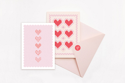 Cross Stitch Hearts be mine cross stitch folk heart illustration paper patchwork pink stationery stitches valentine valentines day card
