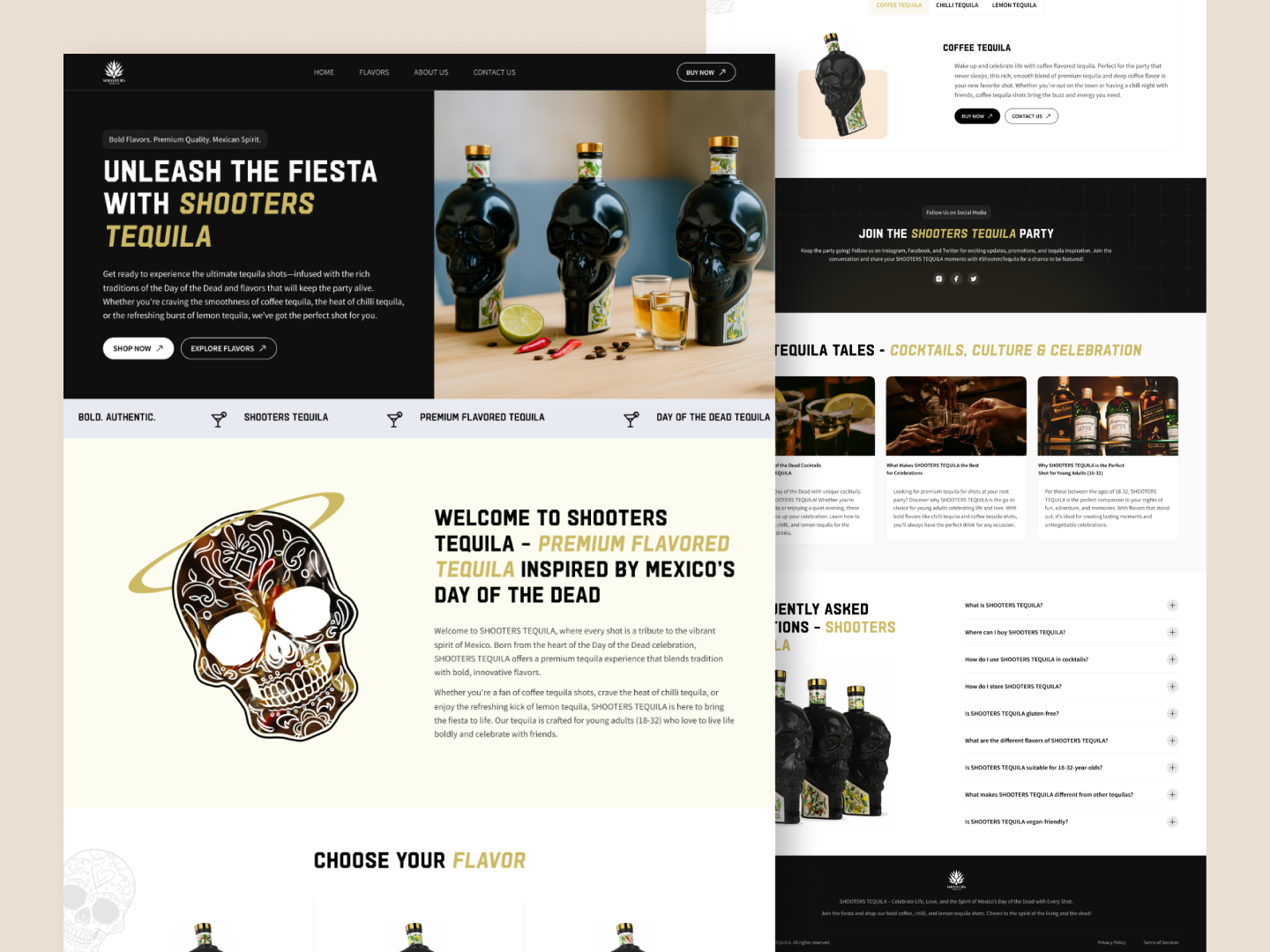 Shooters Tequila — Premium Flavored Tequila Landing Page alcoholbrand beveragedesign branddesign branding creativedesign darkui designinspiration ecommercedesign foodanddrink landingpage luxurydesign premiumbrand productdesign tequila uidesign uiux uxdesign webdesign