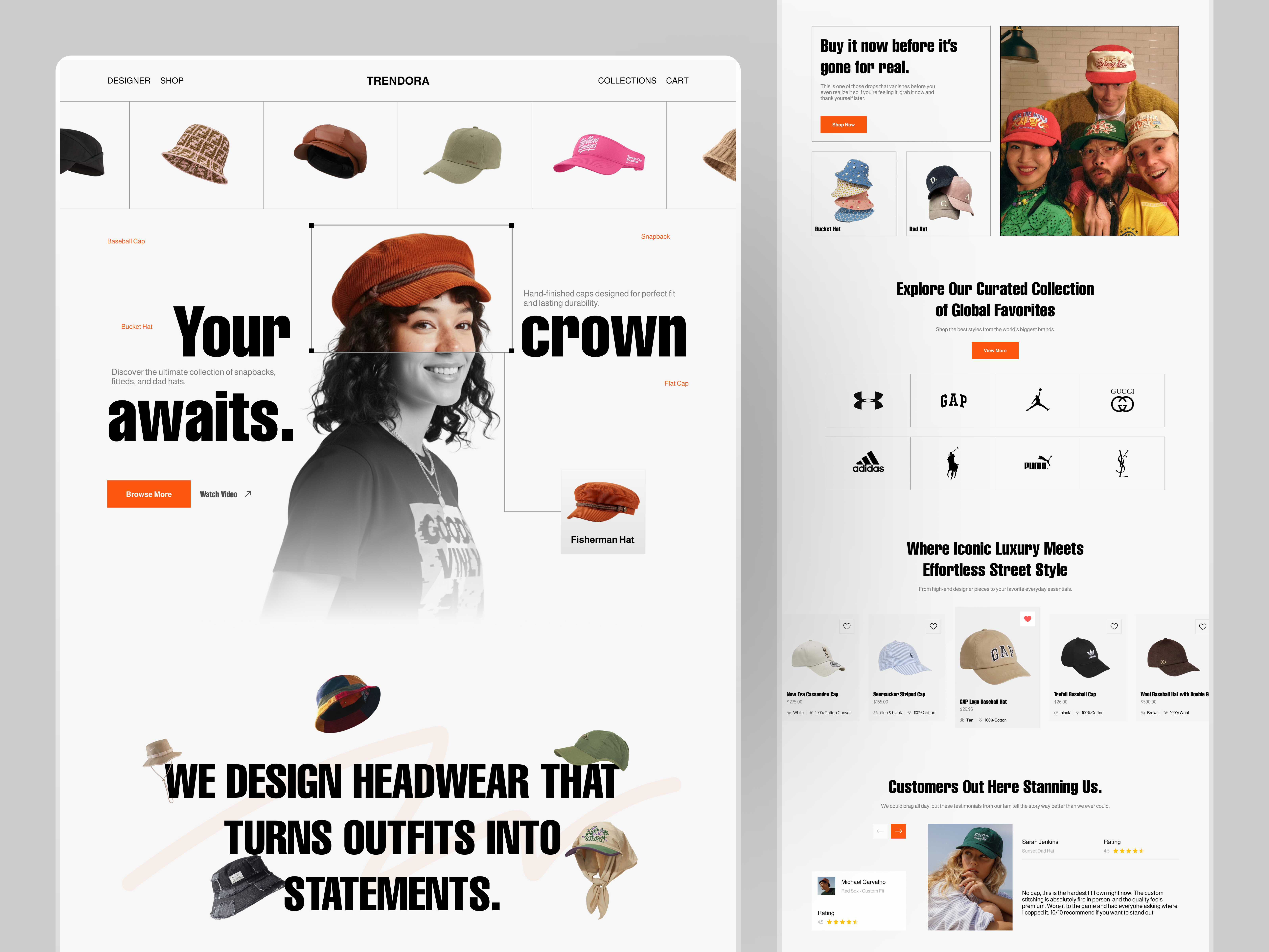 Hat eCommerce Store ✦Trendora design e commerce ecommerce landing page ecommerce website ecommerce website design fashion fashion ecommerce website fashion website homepage landing landing page luxury brand shop online online store responsive website ui uiux designer webflow website design website website design