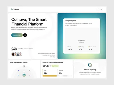Coinova - Financial Dashboard Website Deign UI animation data visualization ui financial analytics dashboard financial management web ui financial tracking app ui fintech dashboard ui investment dashboard modern fintech ui modern fintech website design motion graphics product design real time financial analytics ui smart finance app ui web app ui design web design website design