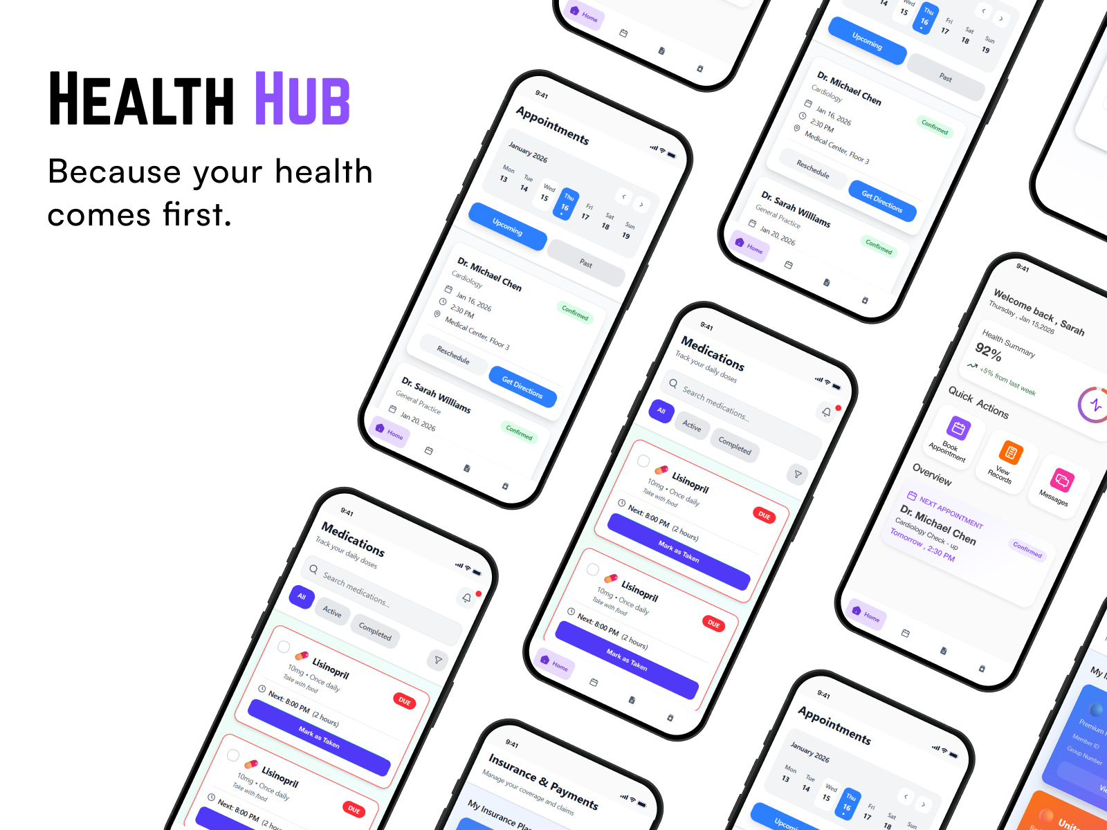 HealthHub — A Smart Healthcare App UI design ensuesoft latest mobileapp ui uiux ux