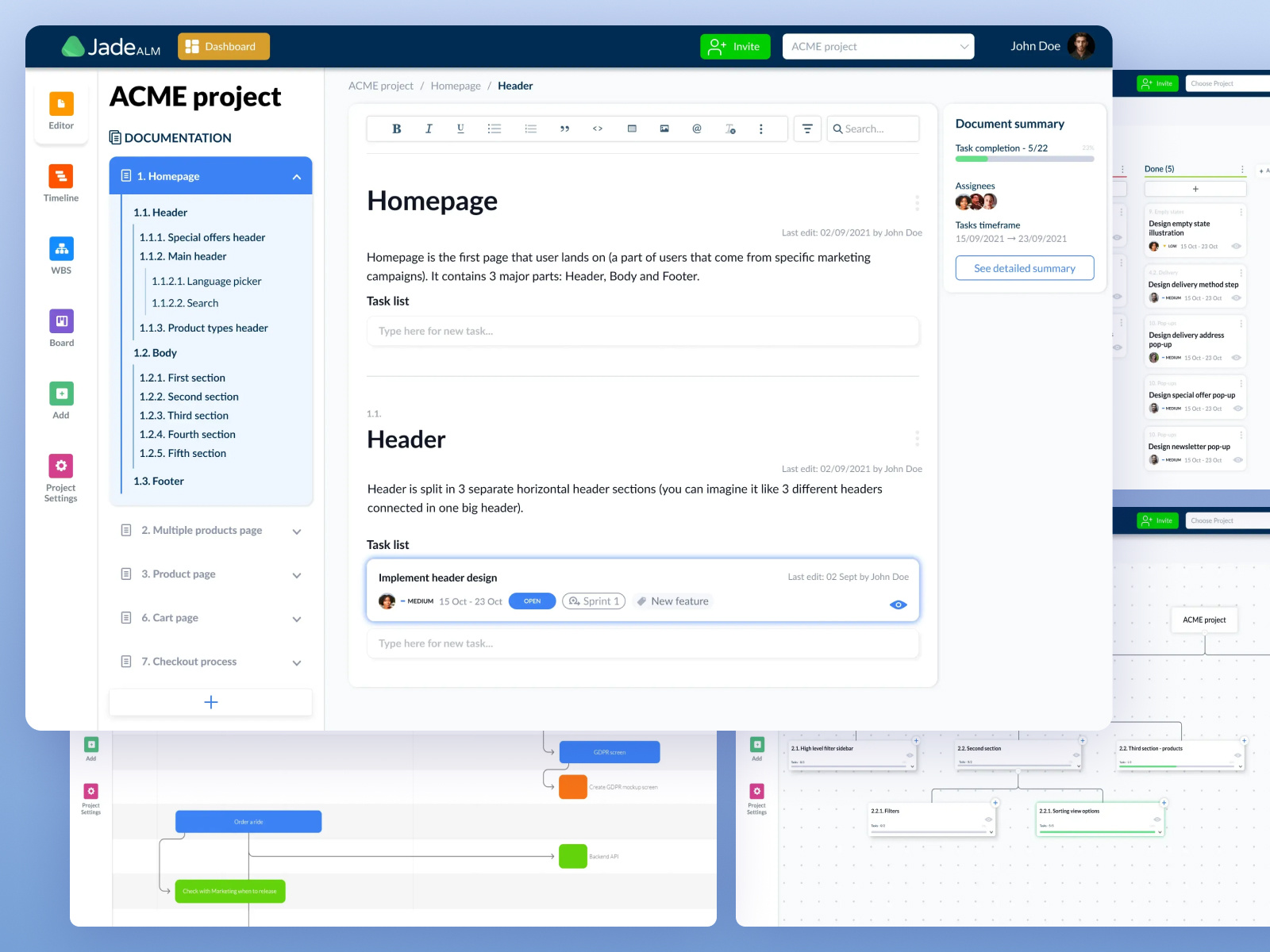 Example of JadeALM — Project & Lifecycle Management Platform