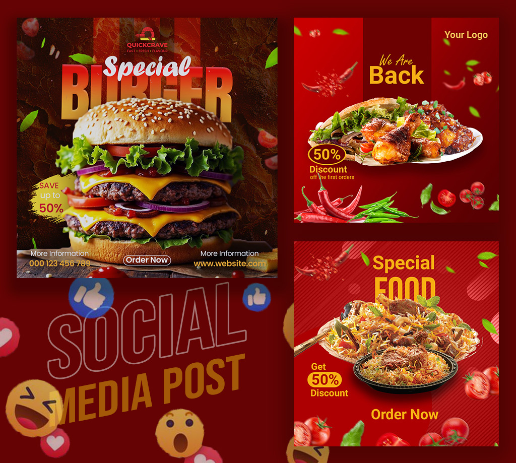 Food Social Media Post Design | Restaurant & Fast Food Promotion facebook post food design food marketing food social media graphic design promotional design restaurant branding social media post