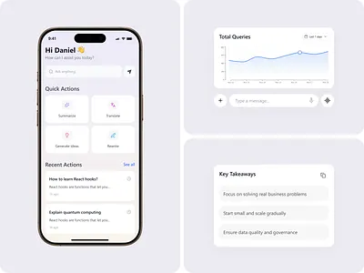 AI Powered Personal Assistant ai ai assistant app design chatbot dashboard dribbble shot interaction design ios app mobile app product design saas user interface zendeeps
