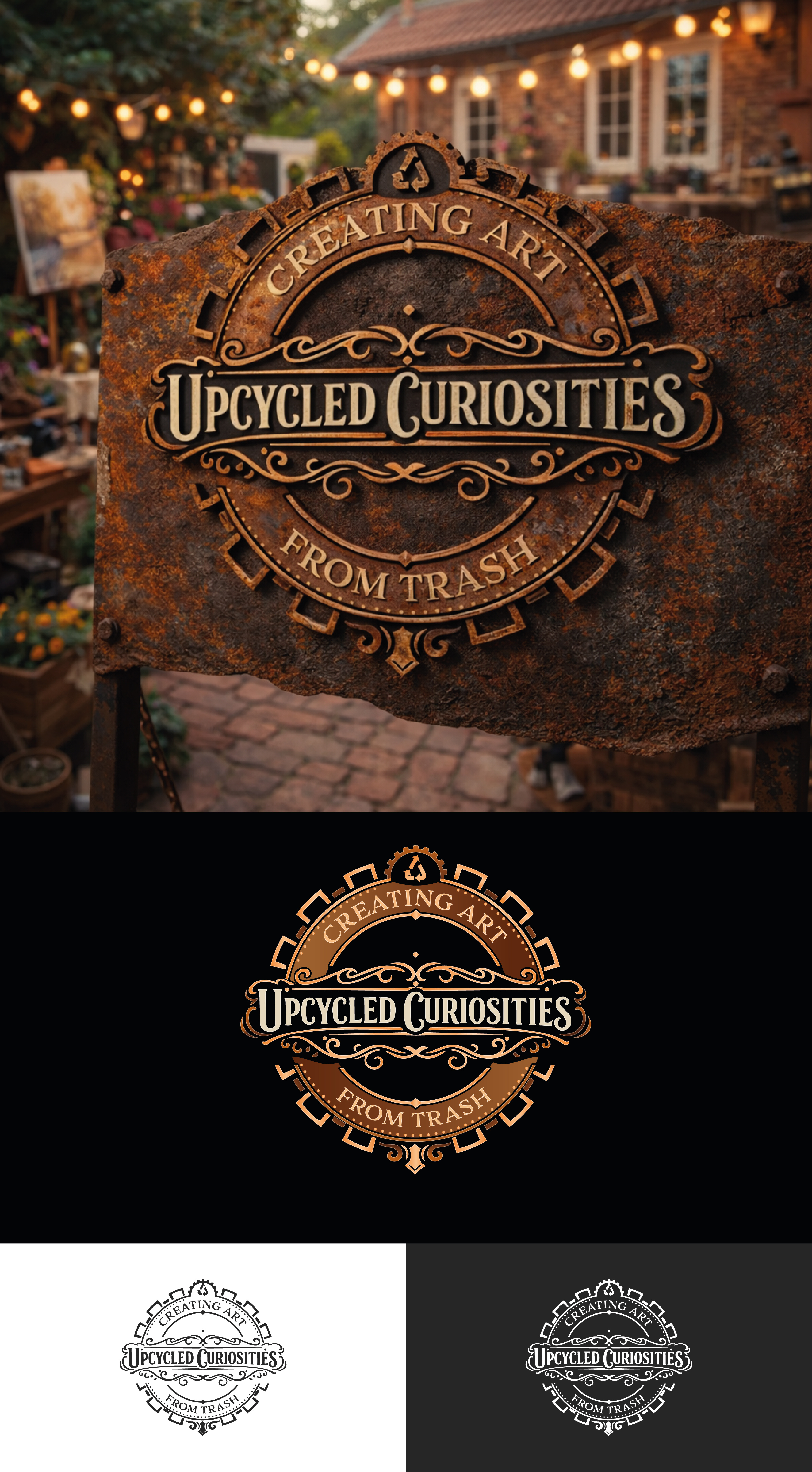 Vintage industrial badge — upcycled goods identity artisan badge brand identity emblem industrial logo mockups monogram retro signage upcycled vector vintage