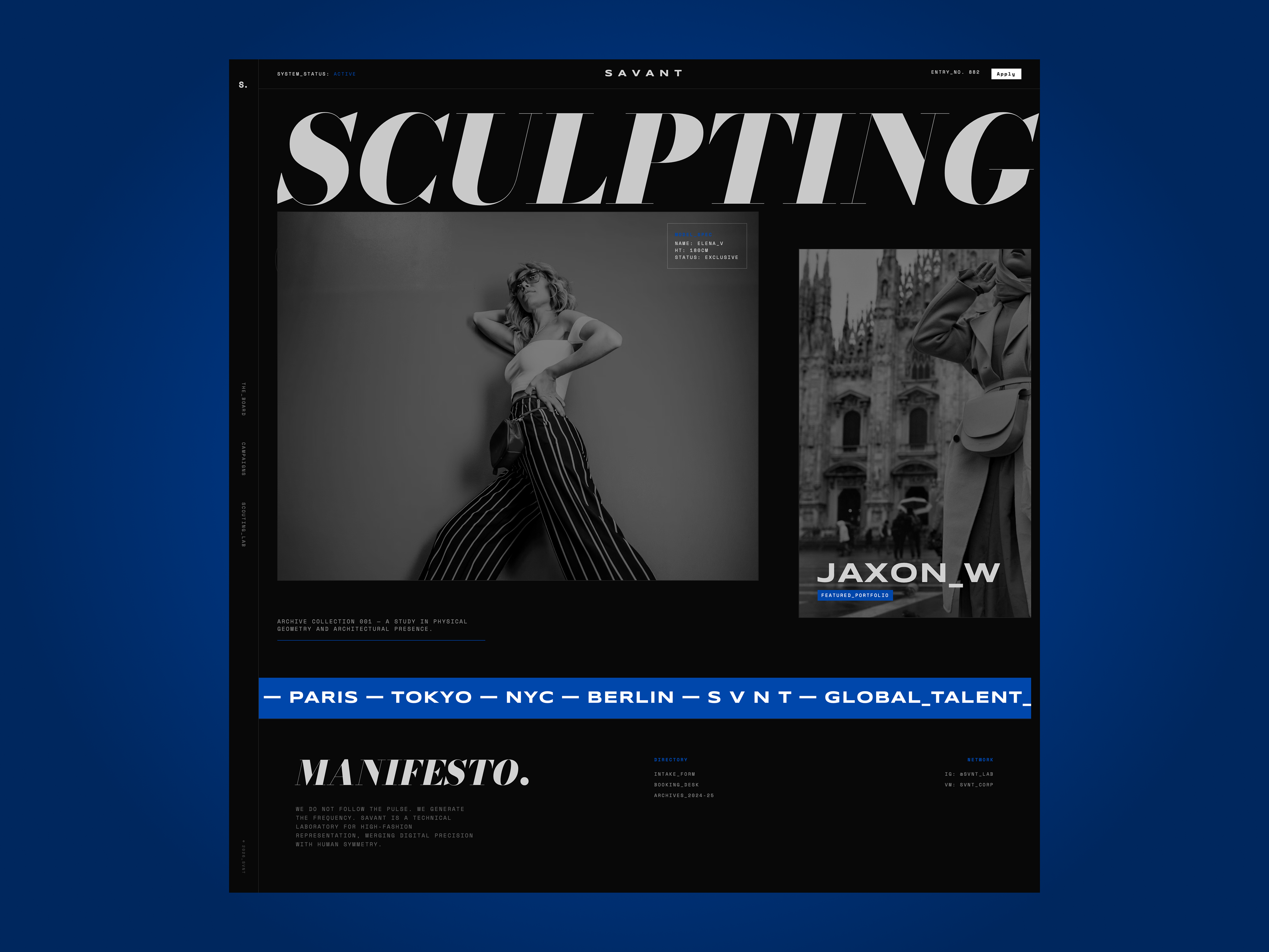 SAVANT - Editorial Fashion Model Modelling Agency Website agency creative design editorial elegant fashion fashiondesign high end highend inspiration luxury minimalist model modeling modelling models runway sculpting sleek website